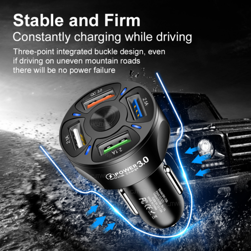 4× USB bil-lader – 7A hurtiglader